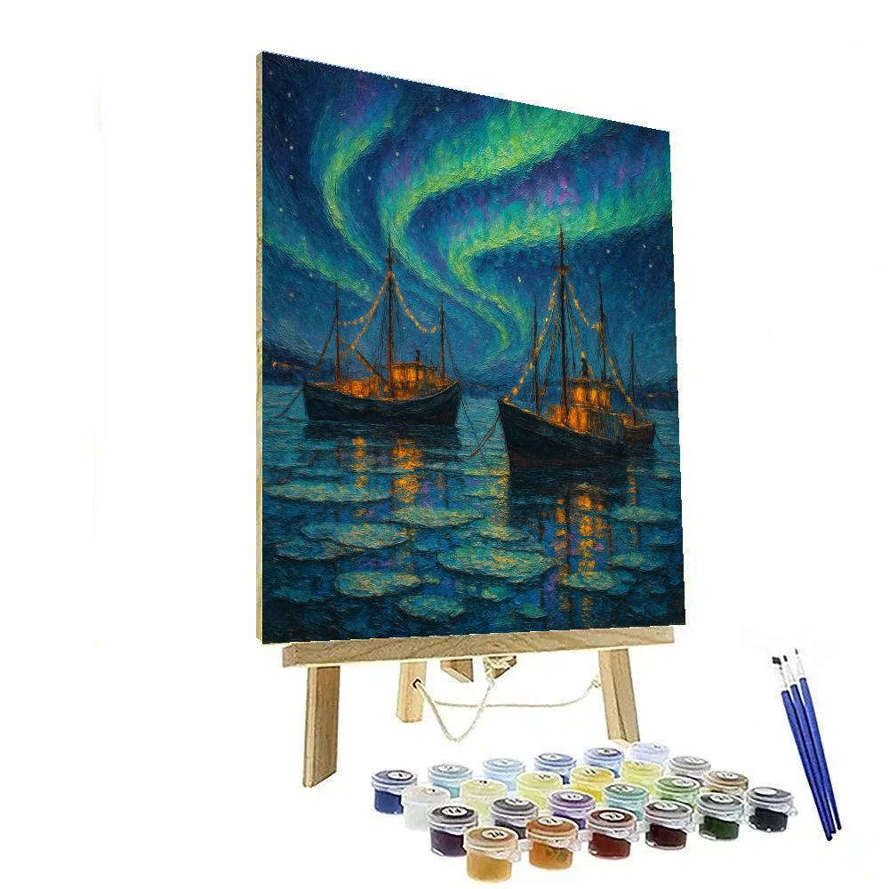 Midwinter Aurora Over Frozen Harbor paint by numbers