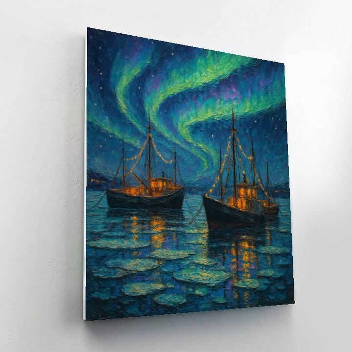 Midwinter Aurora Over Frozen Harbor paint by numbers