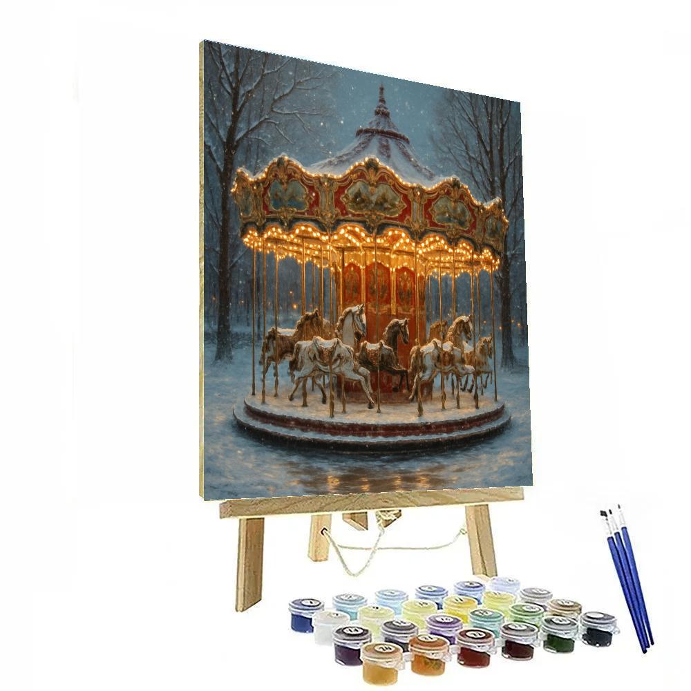 Snowy Carousel In The Park Paint by numbers kits