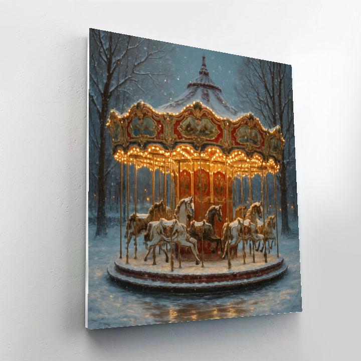 Snowy Carousel In The Park Paint by numbers kits