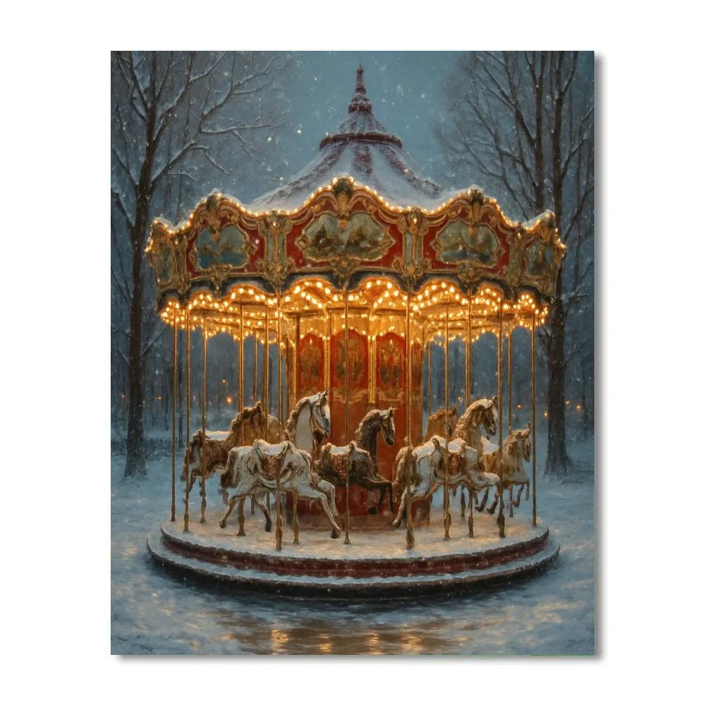 Snowy Carousel In The Park Paint by numbers kits