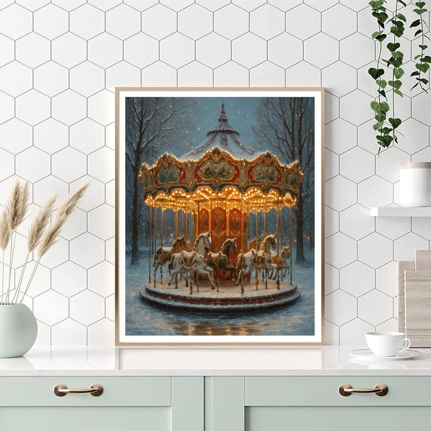 Snowy Carousel In The Park Paint by numbers kits