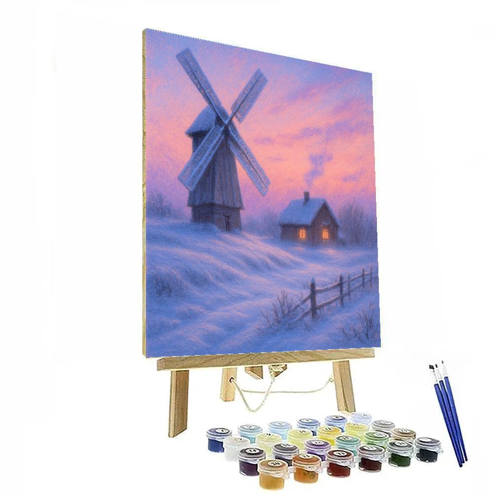 Snow Covered Windmill At Twilight Number painting