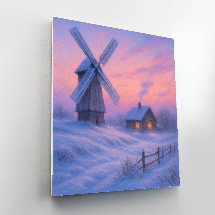Snow Covered Windmill At Twilight Number painting
