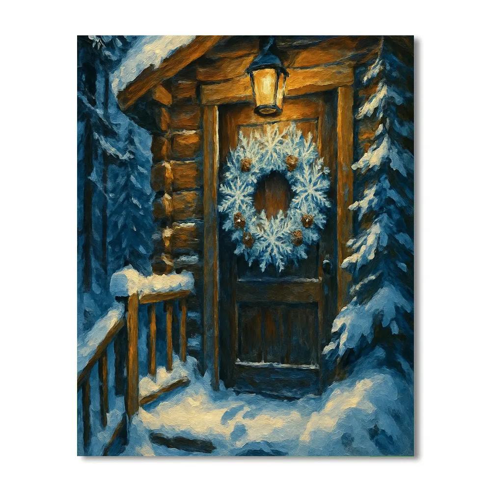 Forest Cabin Ice Crystal Wreath Paint by numbers kits