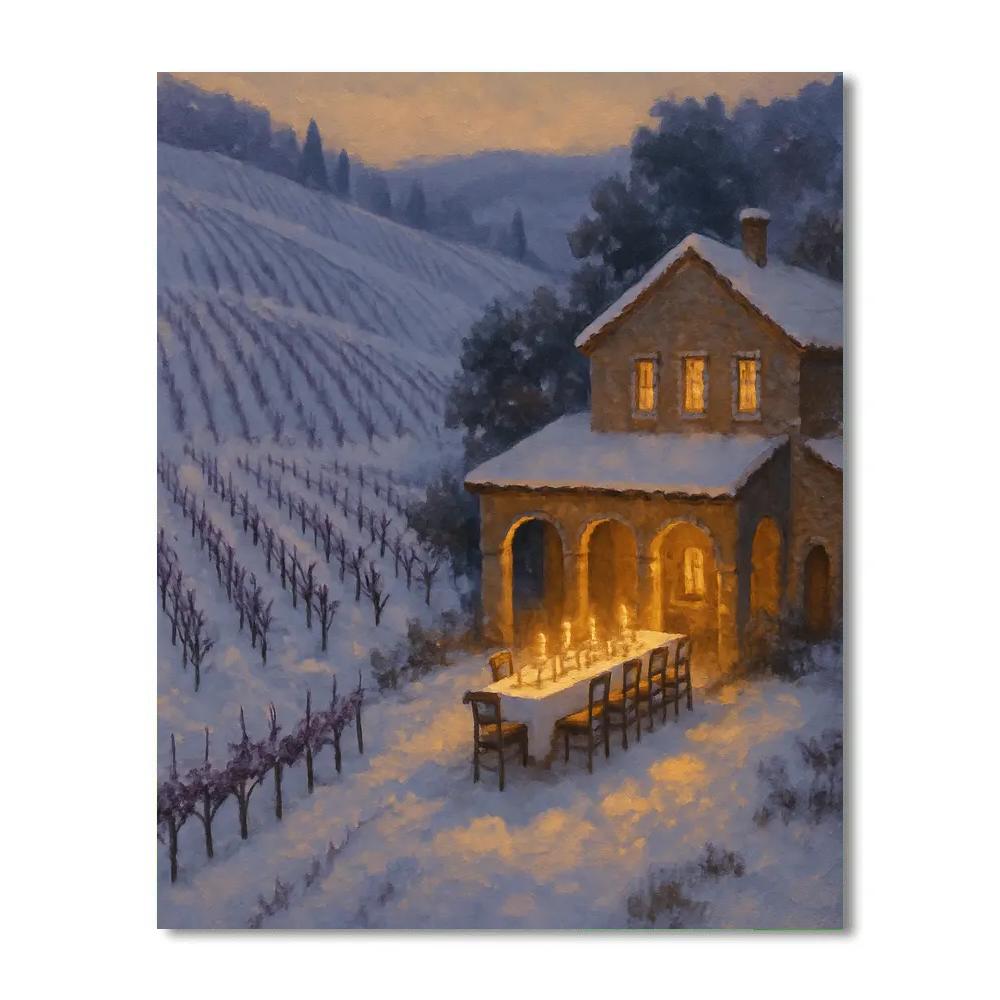 Snowy Vineyard Winter Feast Number painting