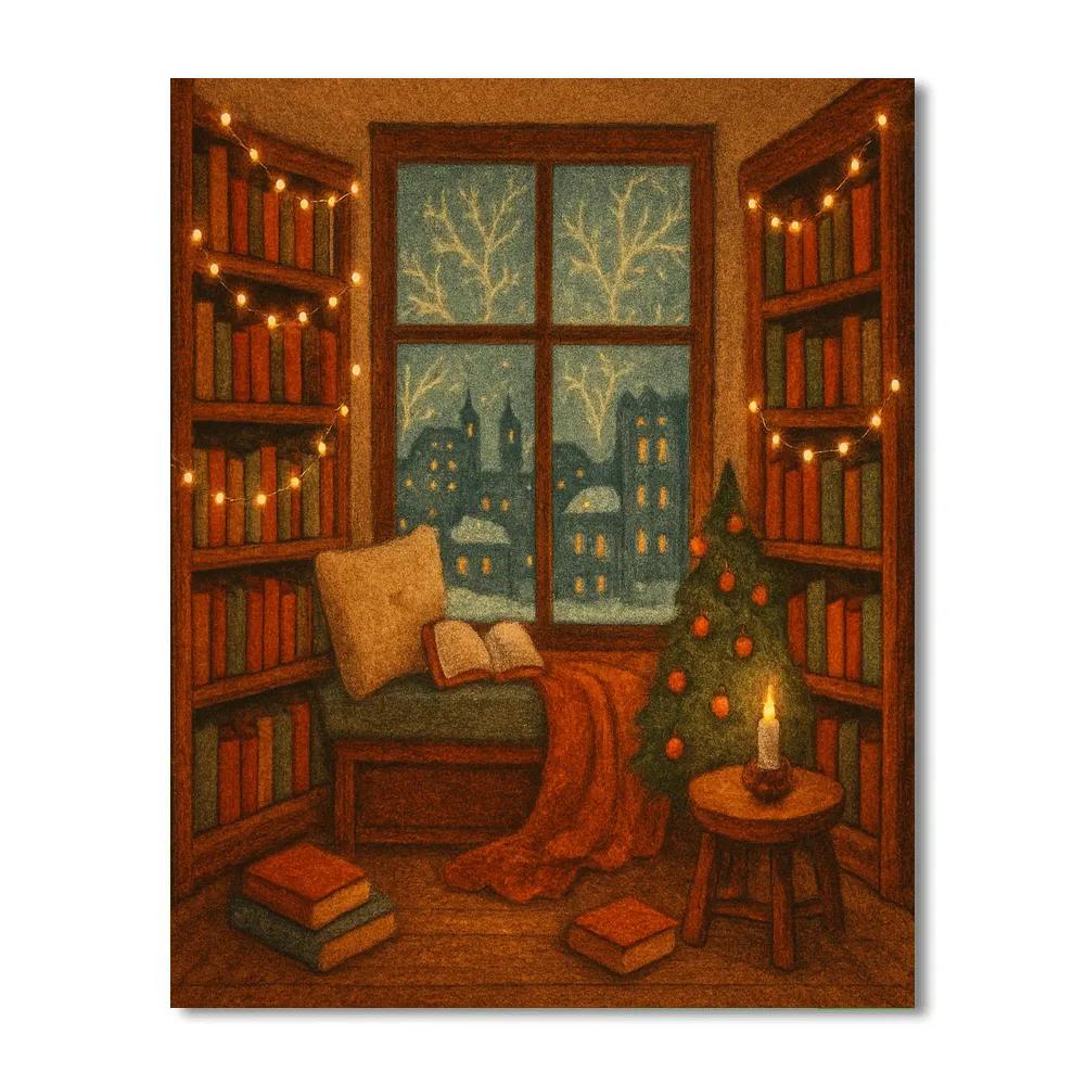 Holiday Library Reading Nook Number painting
