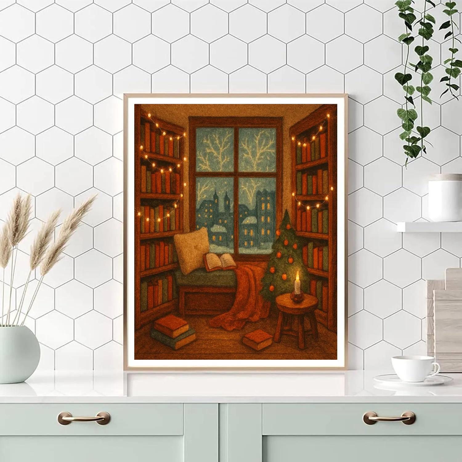Holiday Library Reading Nook Number painting