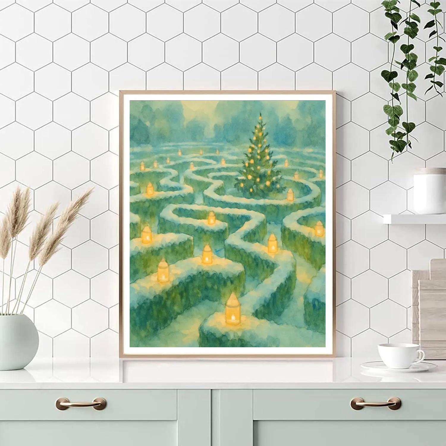 Snow Lantern Labyrinth Garden painting number kit