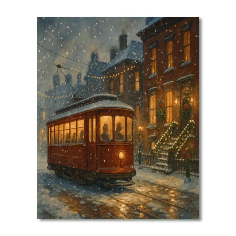 Snowy Streetcar Christmas Journey Numbered painting kits