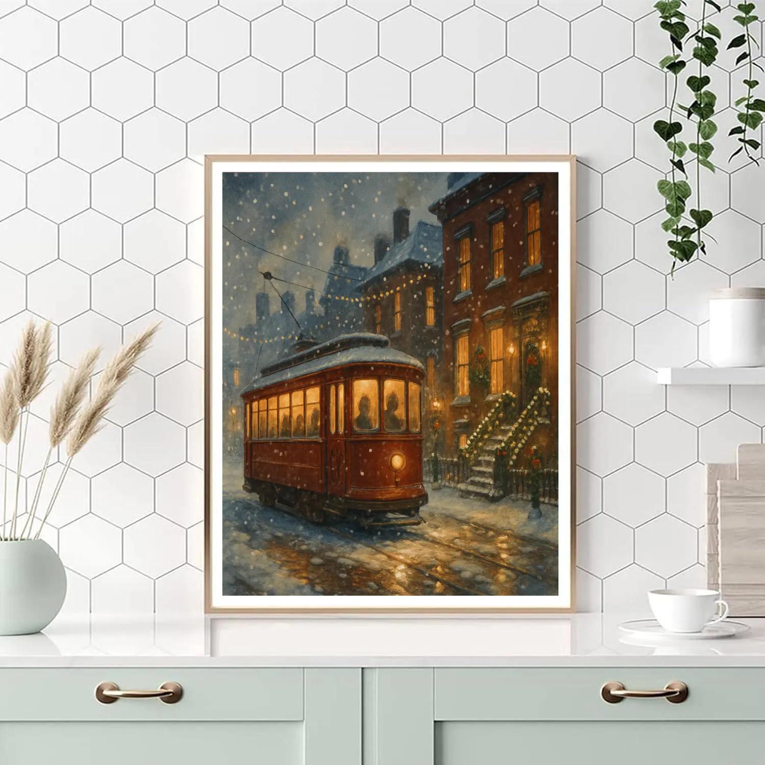 Snowy Streetcar Christmas Journey Numbered painting kits