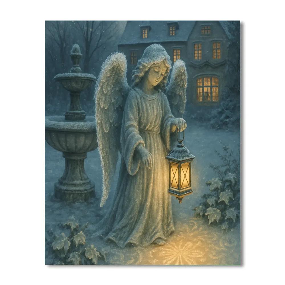 Frost Garden Angel With Lantern paint by number
