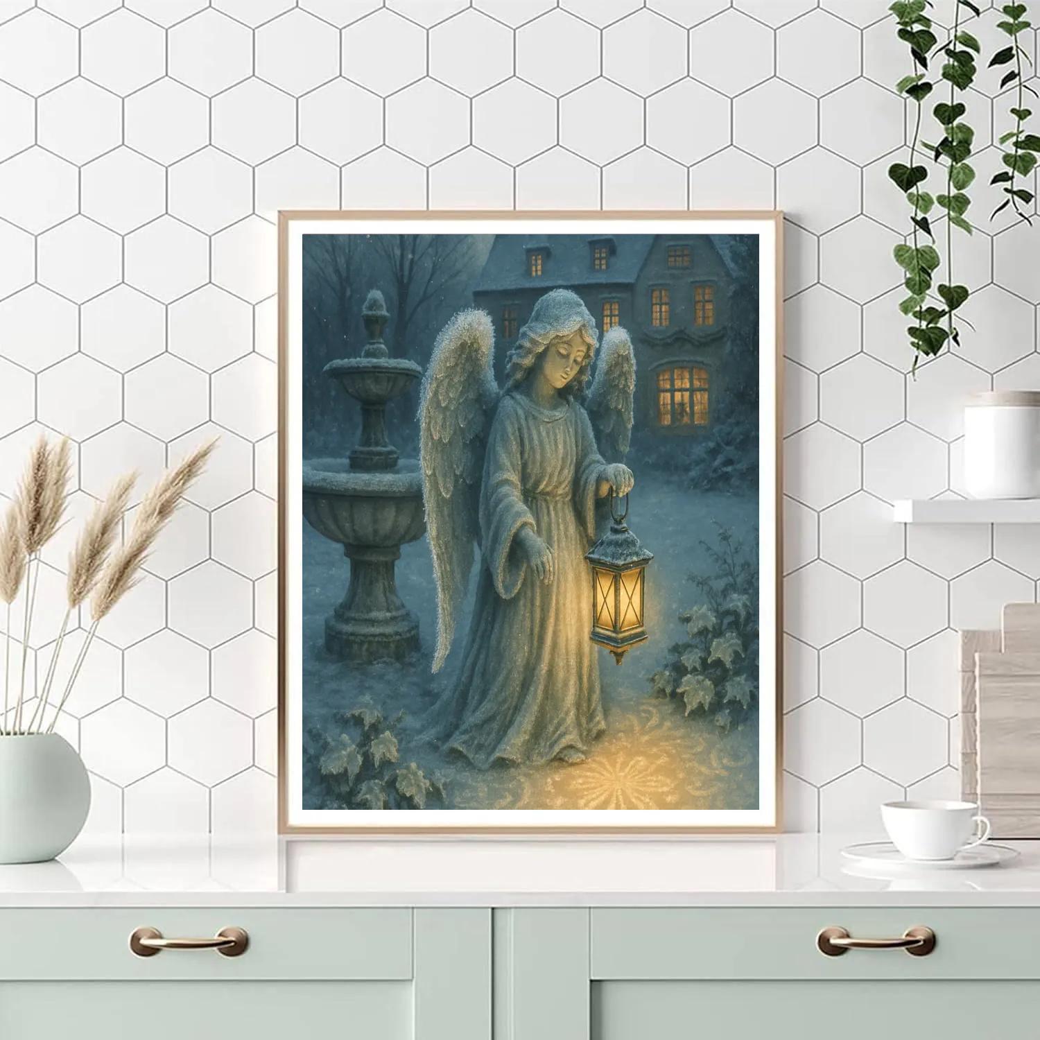 Frost Garden Angel With Lantern paint by number