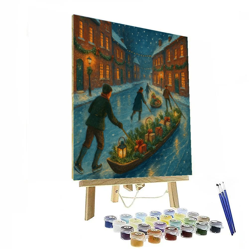 Moonlit Christmas Canal Skiffs Paint by numbers art