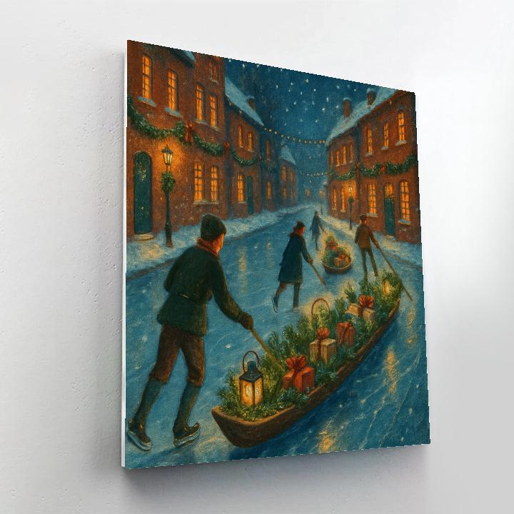 Moonlit Christmas Canal Skiffs Paint by numbers art