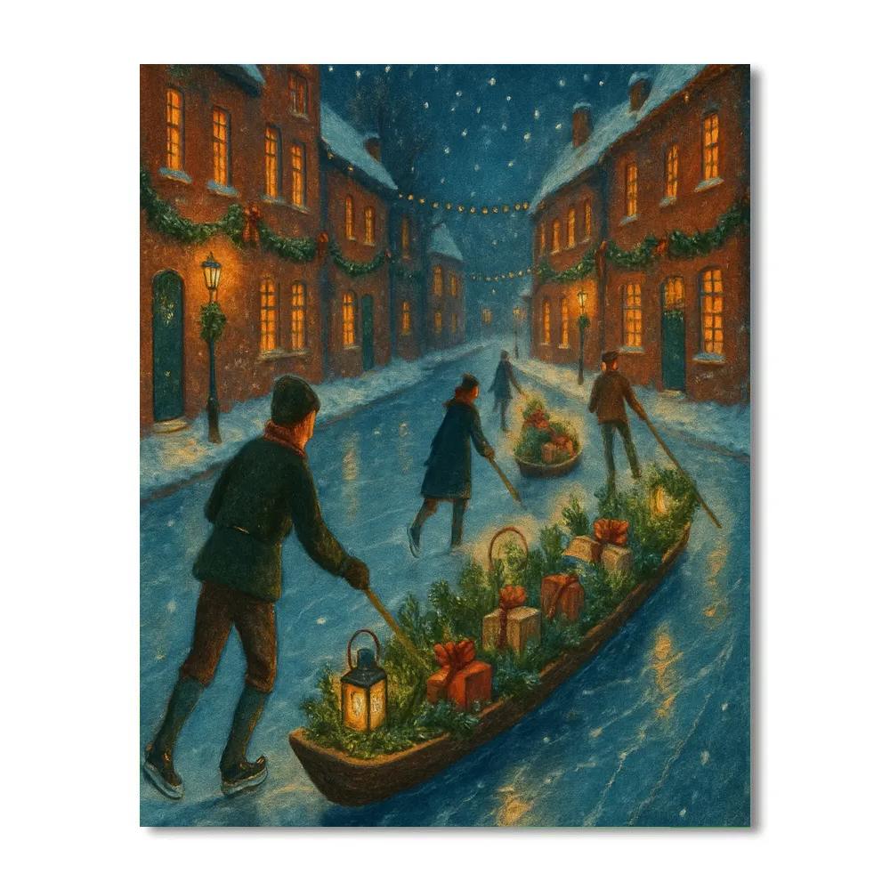 Moonlit Christmas Canal Skiffs Paint by numbers art