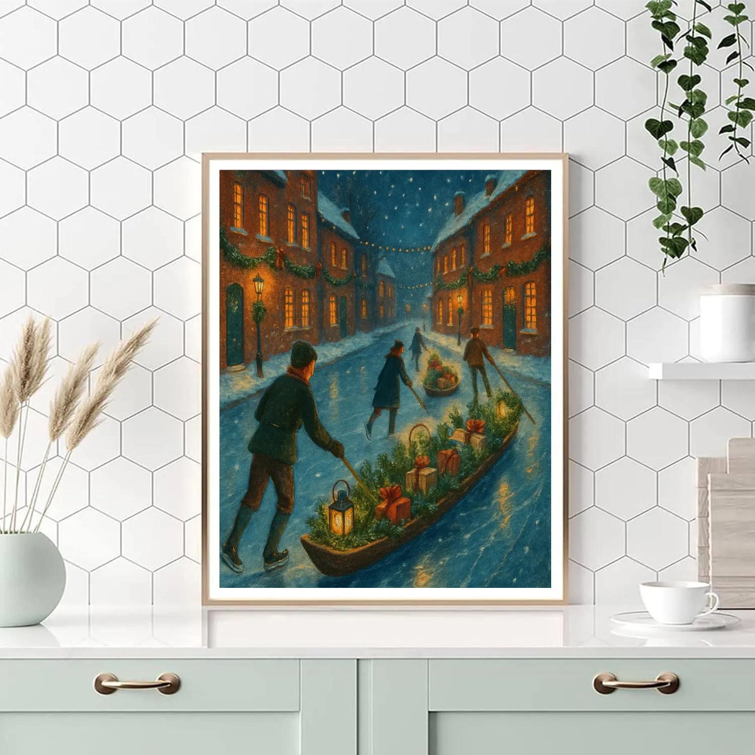 Moonlit Christmas Canal Skiffs Paint by numbers art