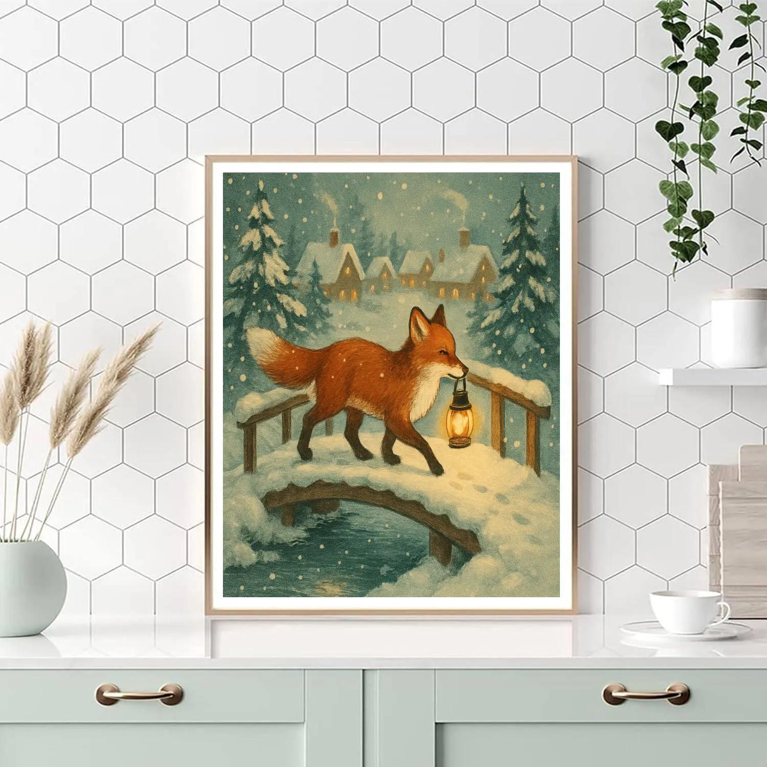 Christmas Lantern Fox Crossing Paint by numbers kits
