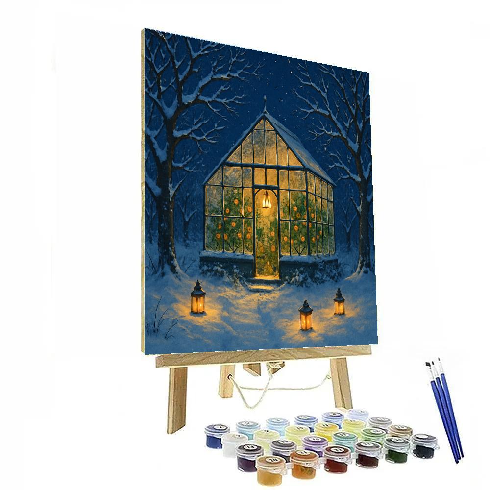 Frosted Greenhouse Winter Orchard Painting by numbers kit
