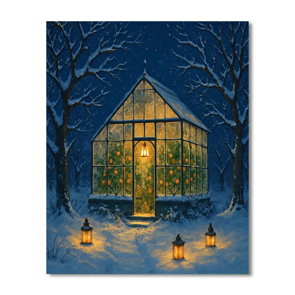Frosted Greenhouse Winter Orchard Painting by numbers kit