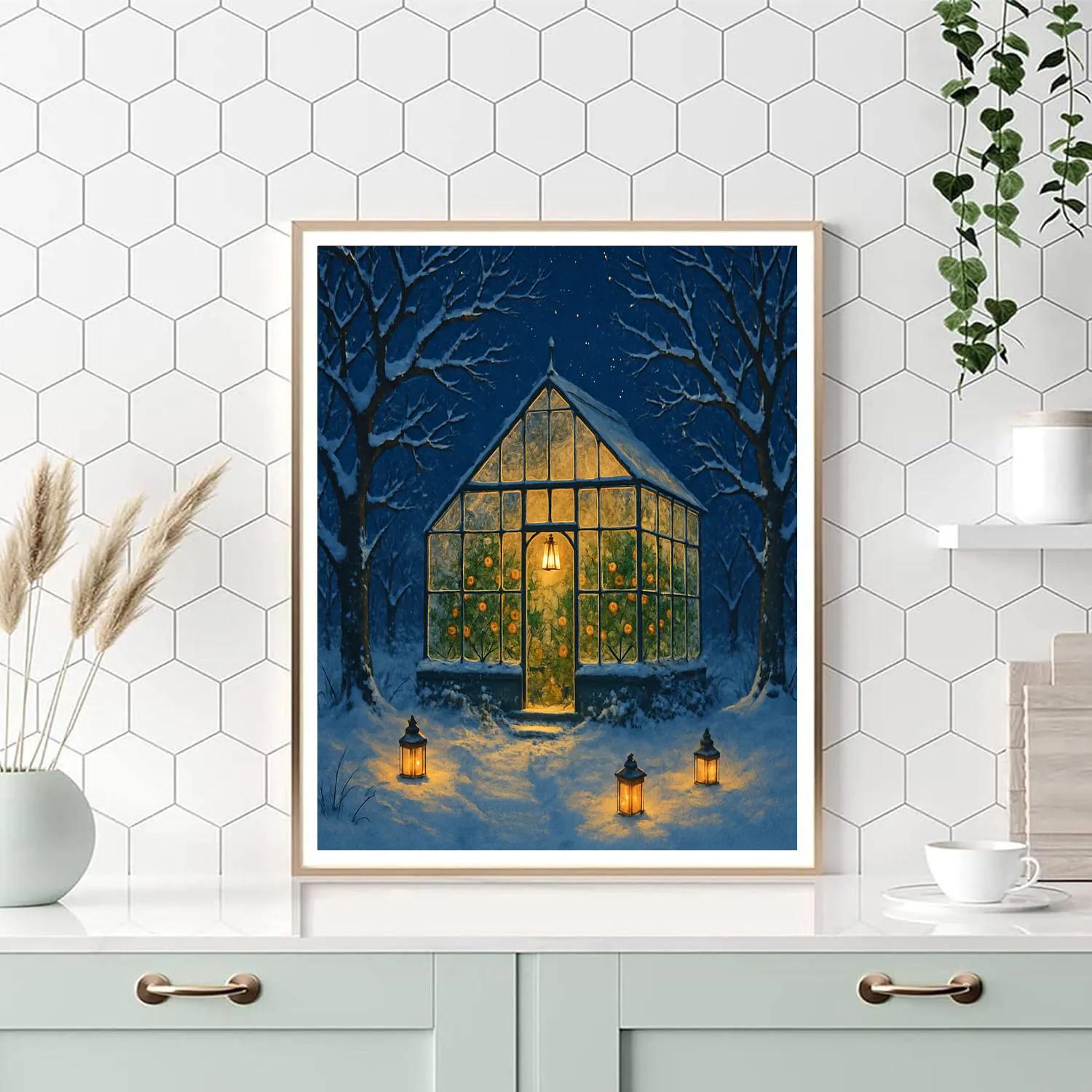 Frosted Greenhouse Winter Orchard Painting by numbers kit