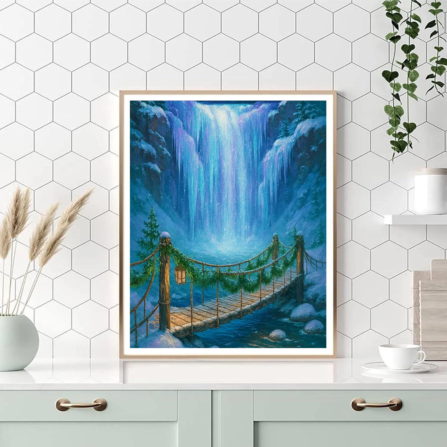 Frozen Waterfall Holiday Bridge Paint by numbers kits