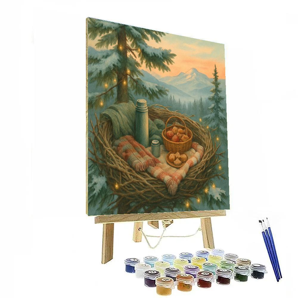 Treetop Winter Picnic Nest paint by numbers