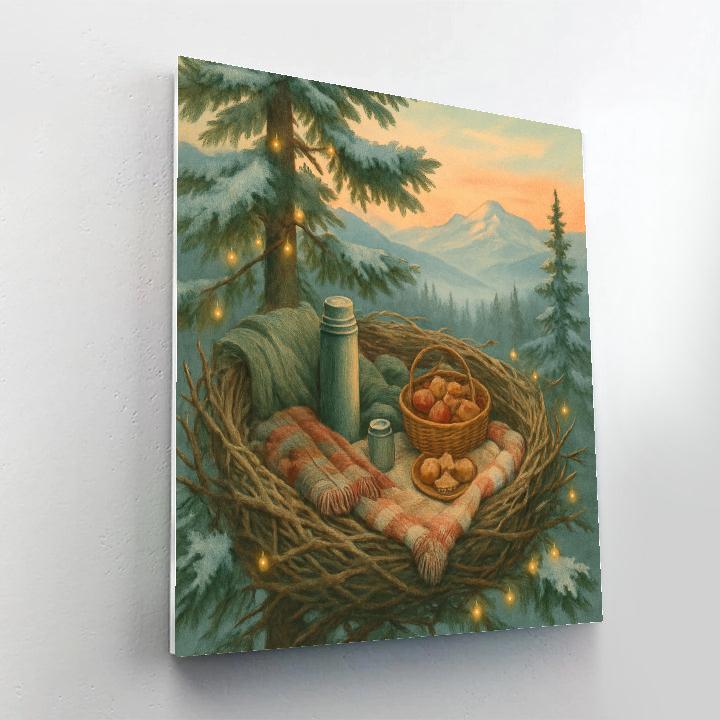 Treetop Winter Picnic Nest paint by numbers