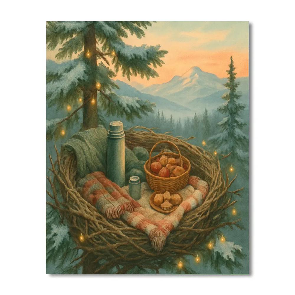 Treetop Winter Picnic Nest paint by numbers