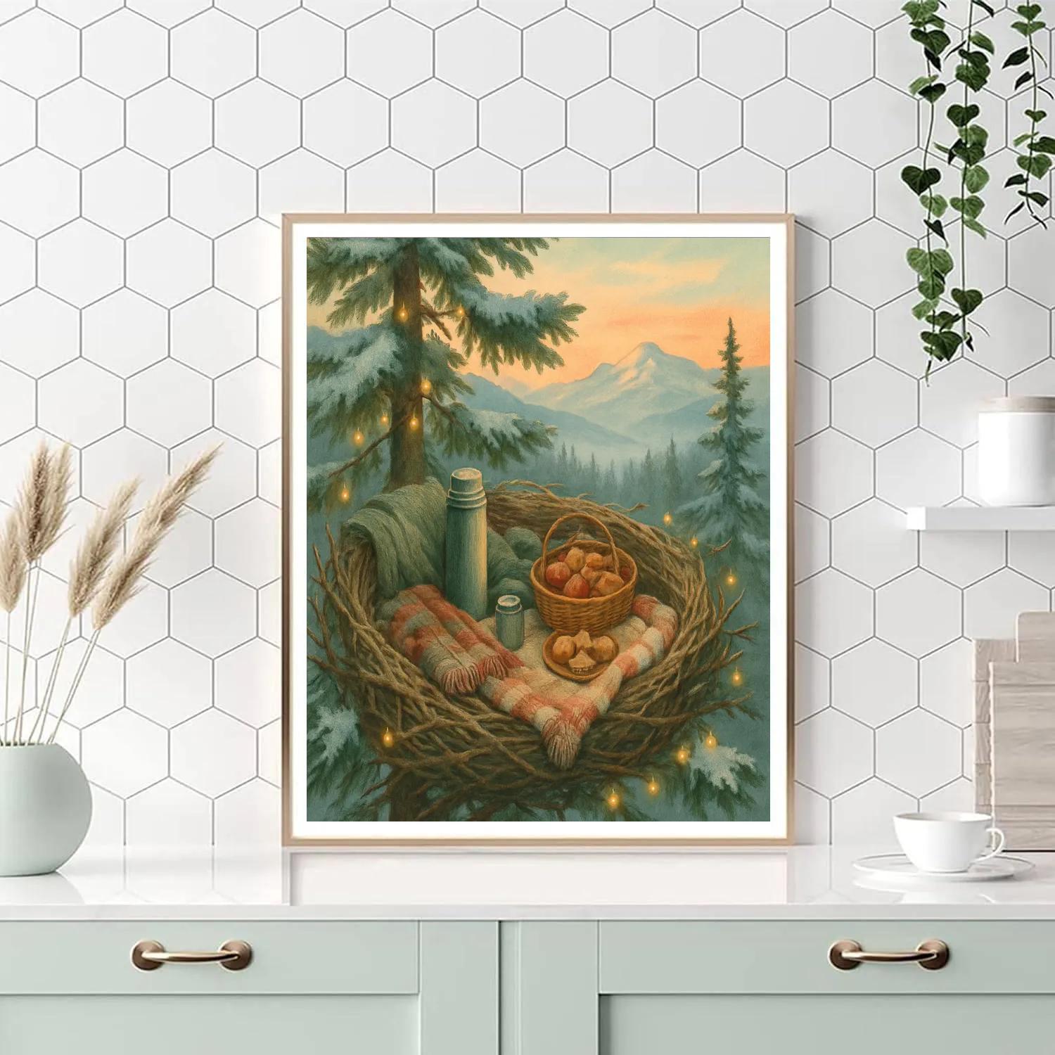 Treetop Winter Picnic Nest paint by numbers