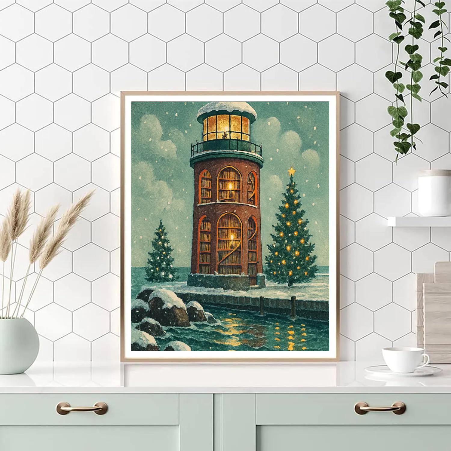 Christmas Harbor Lighthouse Library Numbered painting kits