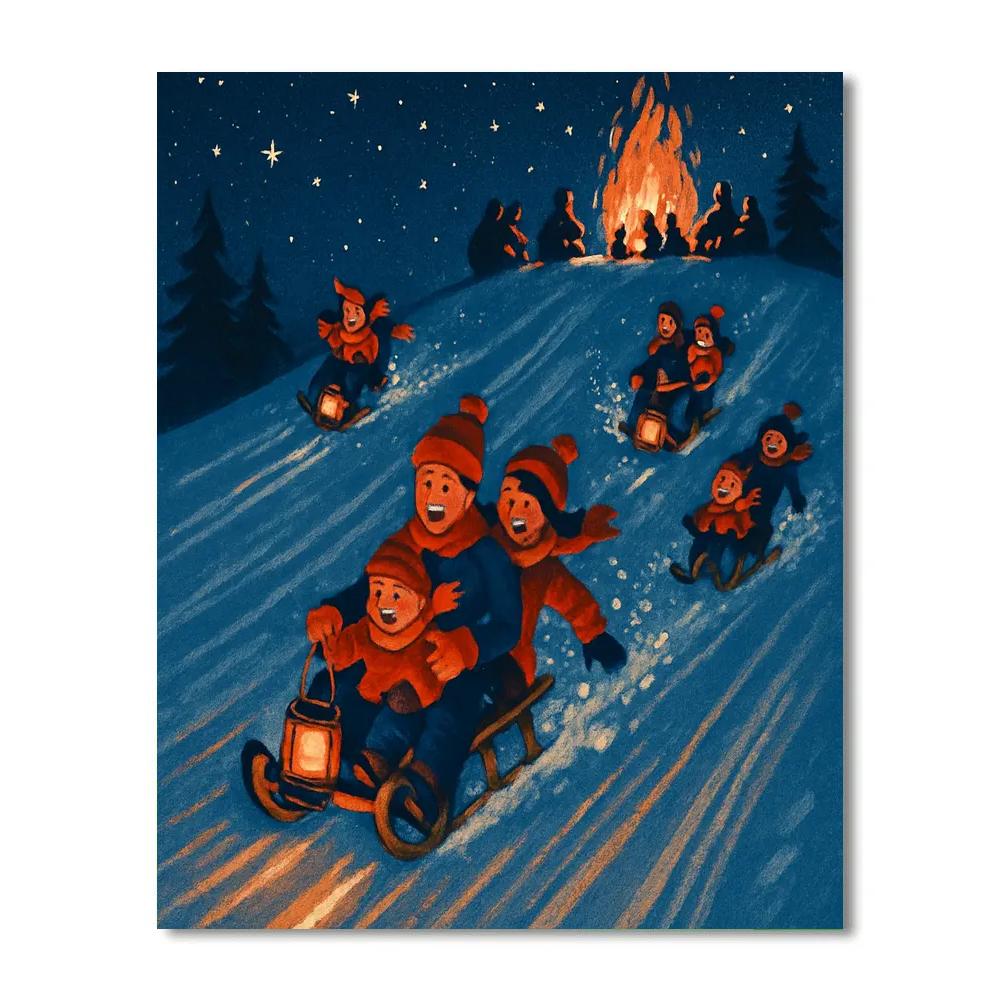 Midnight Sledding Lantern Ridge paint by numbers