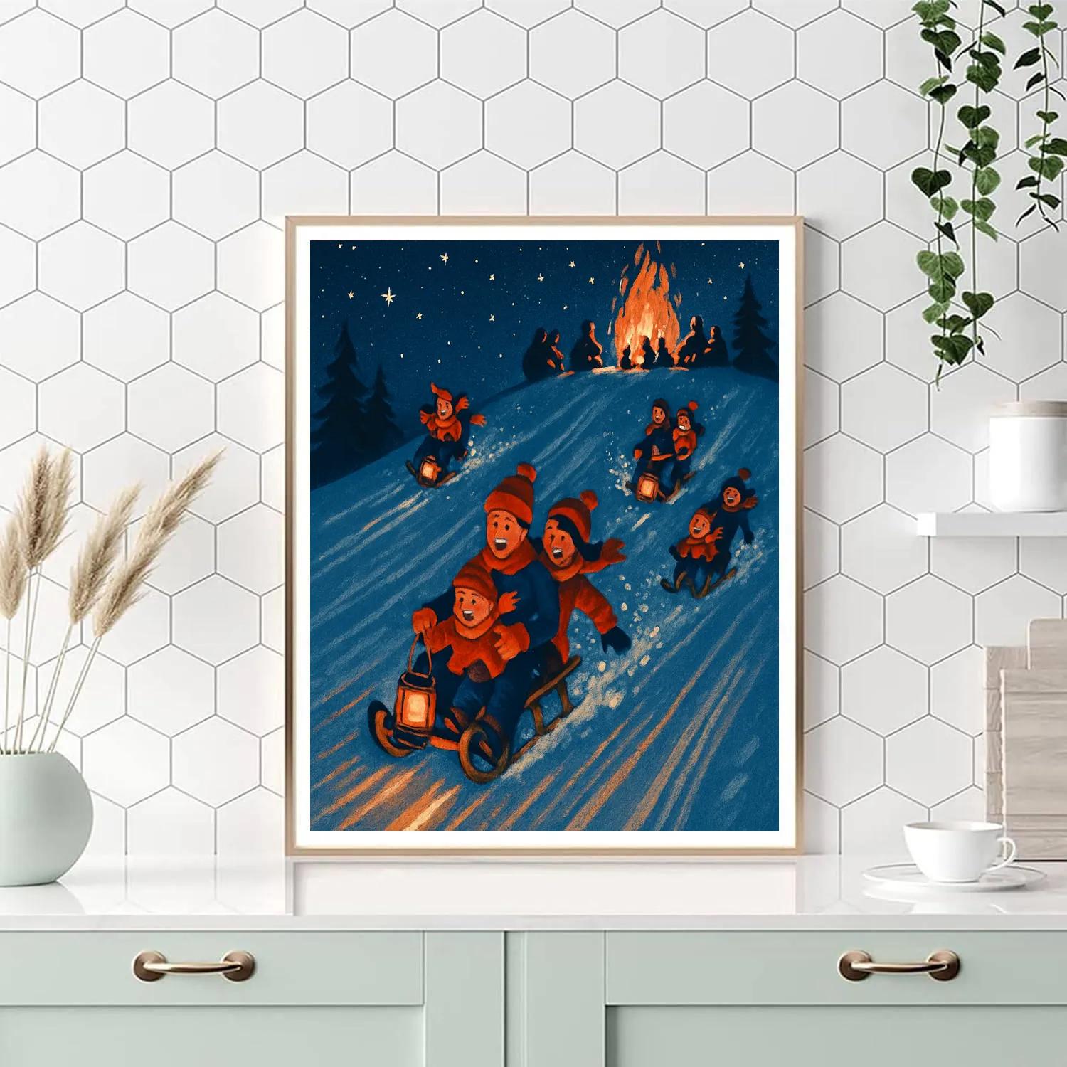 Midnight Sledding Lantern Ridge paint by numbers