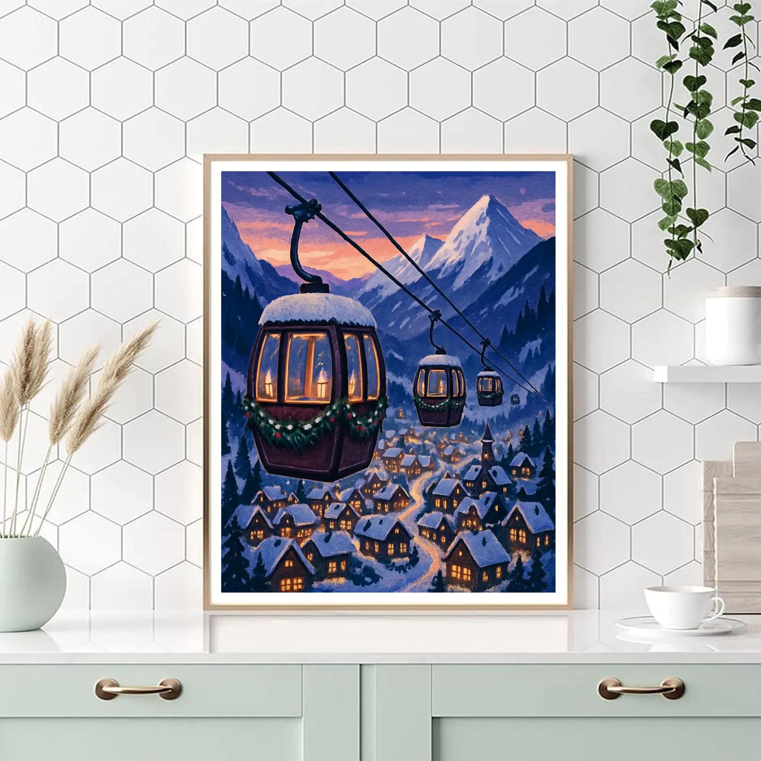 Alpine Christmas Cable Cars Painting by numbers kit