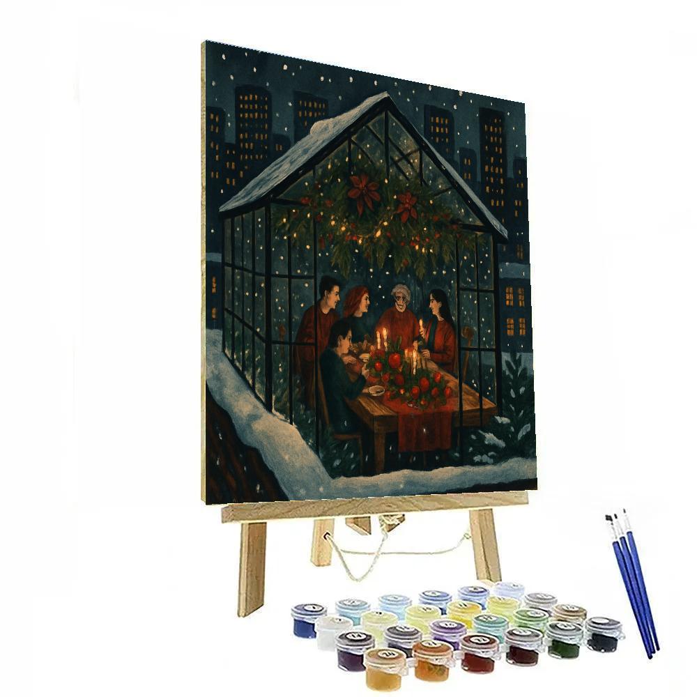 Winter Rooftop Greenhouse Feast Number painting