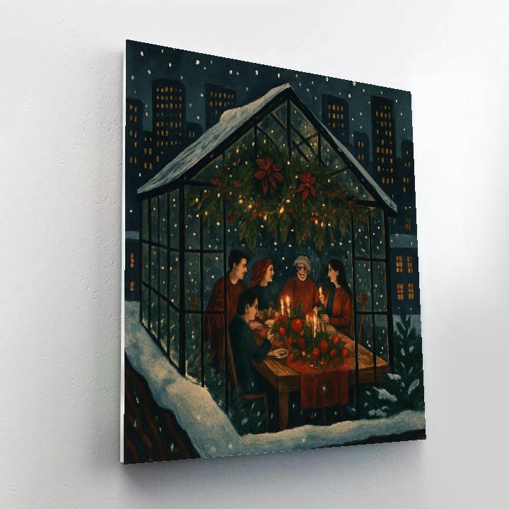 Winter Rooftop Greenhouse Feast Number painting