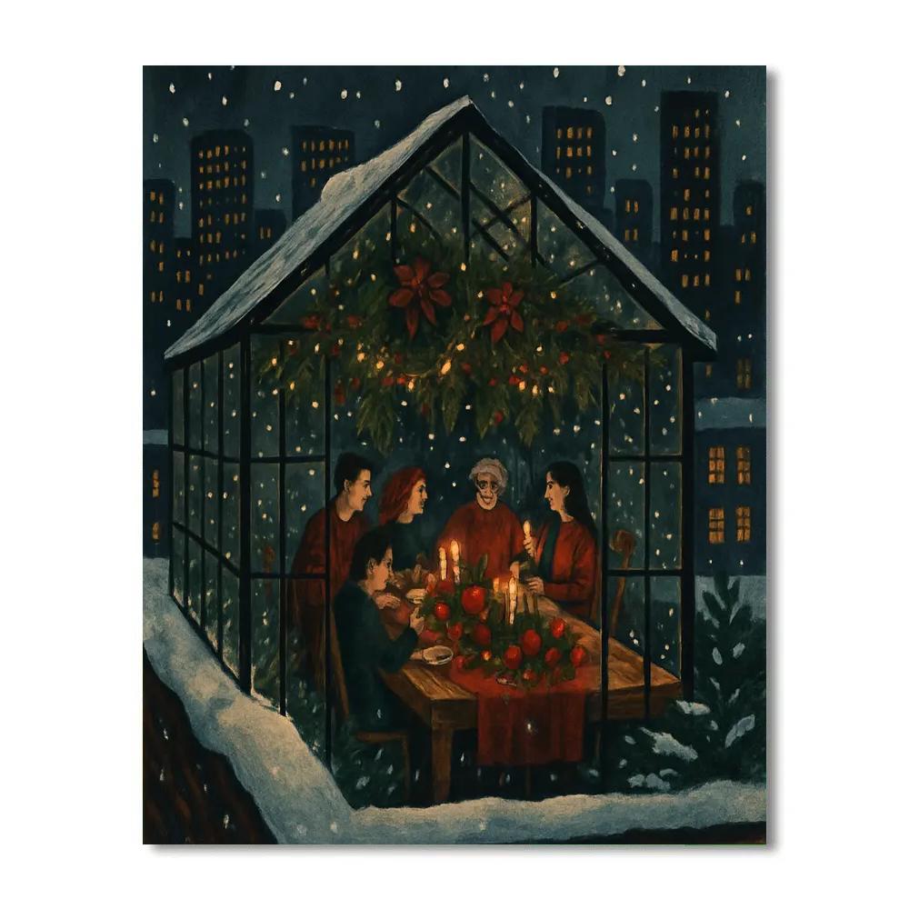 Winter Rooftop Greenhouse Feast Number painting
