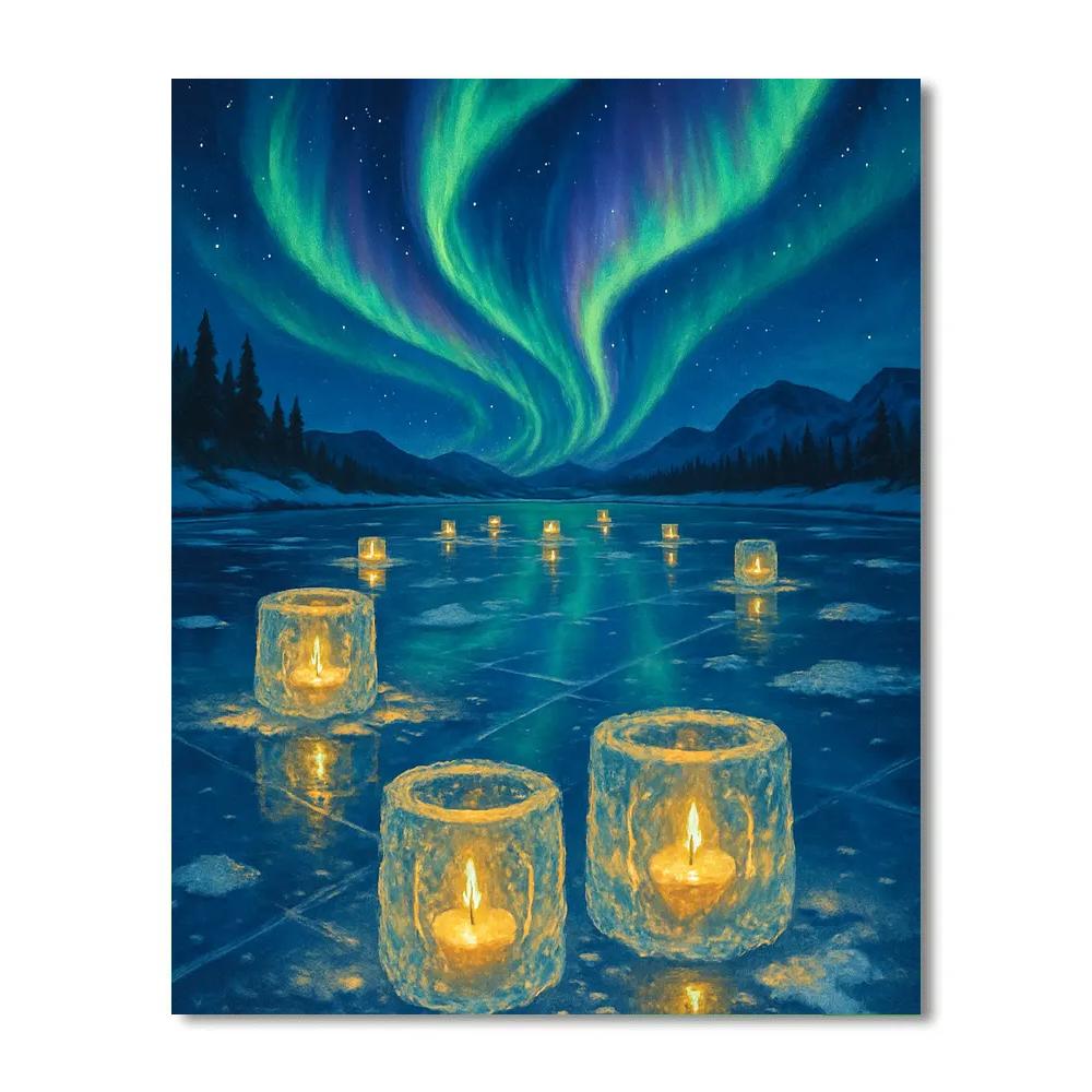 Aurora Reflecting Ice Lantern Lake Numbered painting kits
