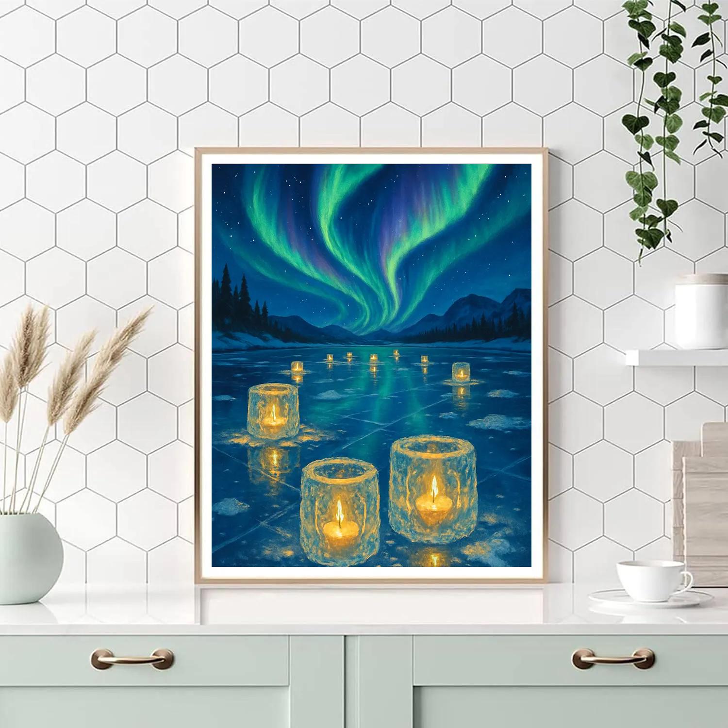 Aurora Reflecting Ice Lantern Lake Numbered painting kits
