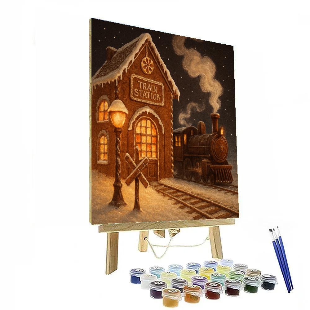 Gingerbread Train Station Crossing DIY paint by numbers