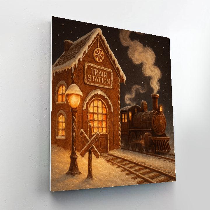Gingerbread Train Station Crossing DIY paint by numbers