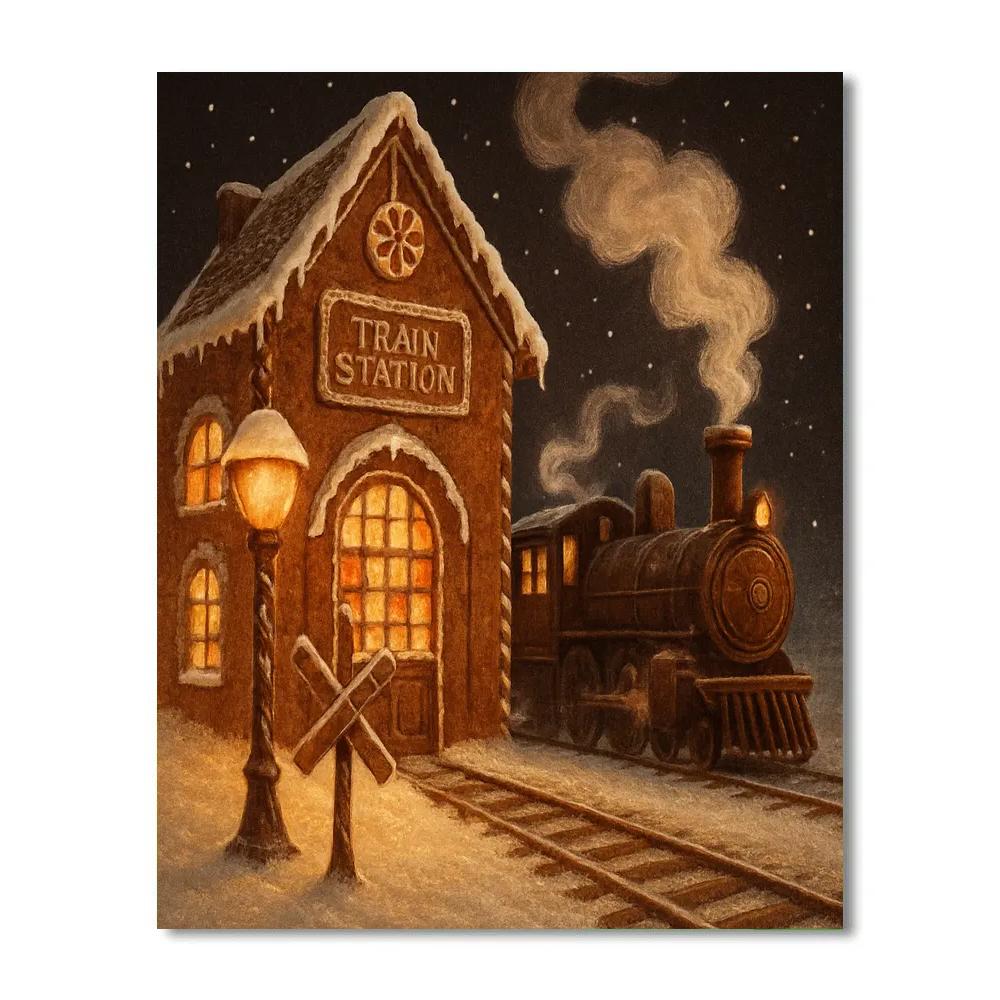 Gingerbread Train Station Crossing DIY paint by numbers