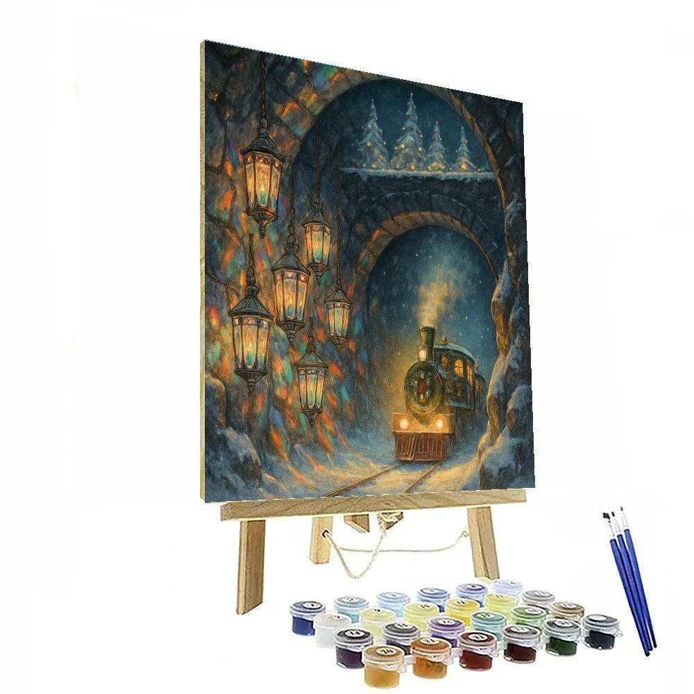 Crystal Lantern Winter Train Tunnel paint by numbers