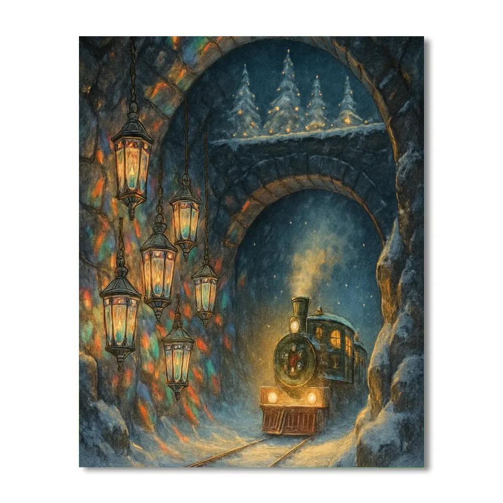Crystal Lantern Winter Train Tunnel paint by numbers