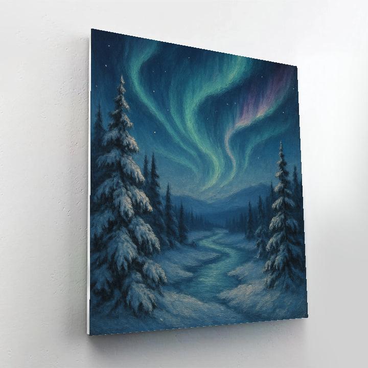 Midnight Aurora Over Silent Spruce Valley paint by number
