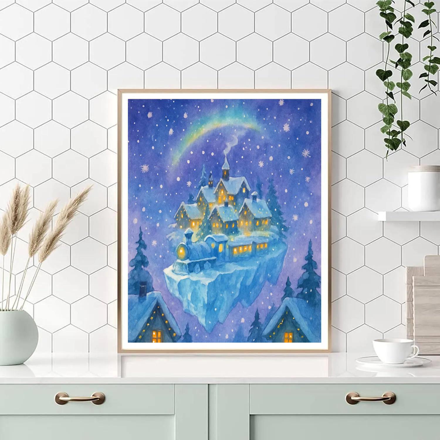 Starlit Polar Express Village Eve painting number kit