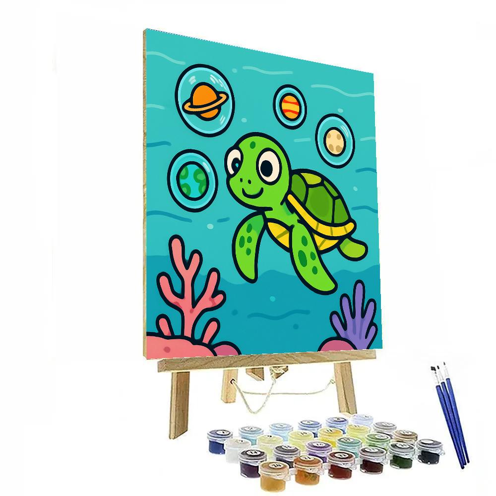 Space Reef Turtle And The Planet Bubbles Number painting