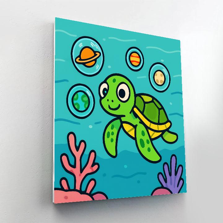Space Reef Turtle And The Planet Bubbles Number painting