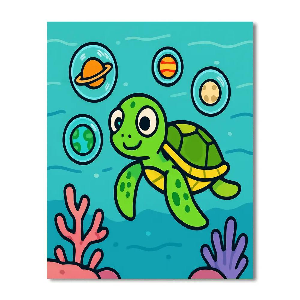 Space Reef Turtle And The Planet Bubbles Number painting