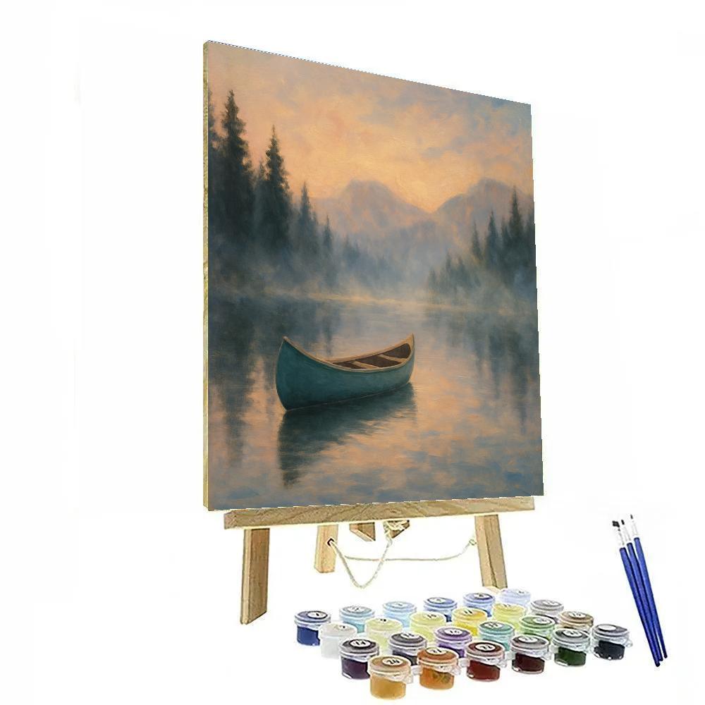 Soft Dawn Canoe On Misty Pine Lake Paint by numbers art